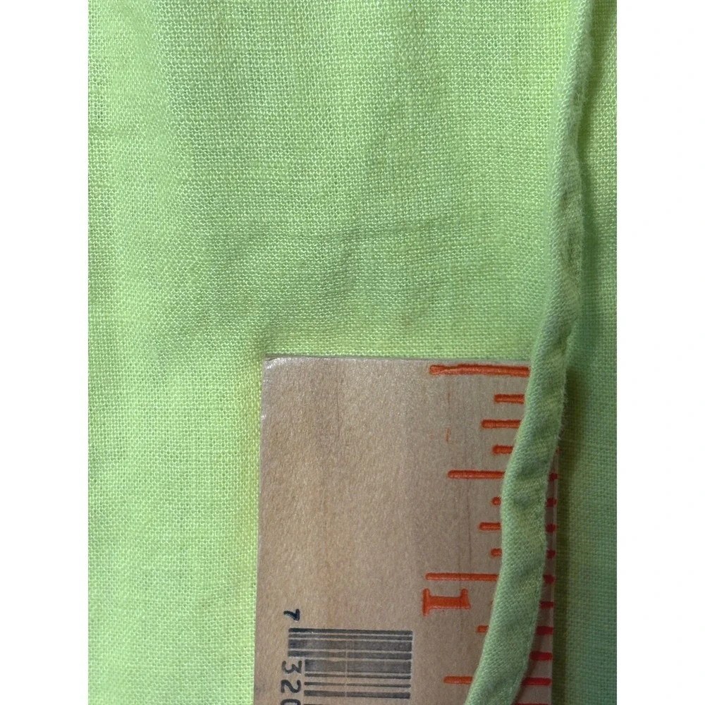 LOFT Lemon Lime Linen Blend‎ Puff Sleeve Blouse Split Neck Tie Top XS
